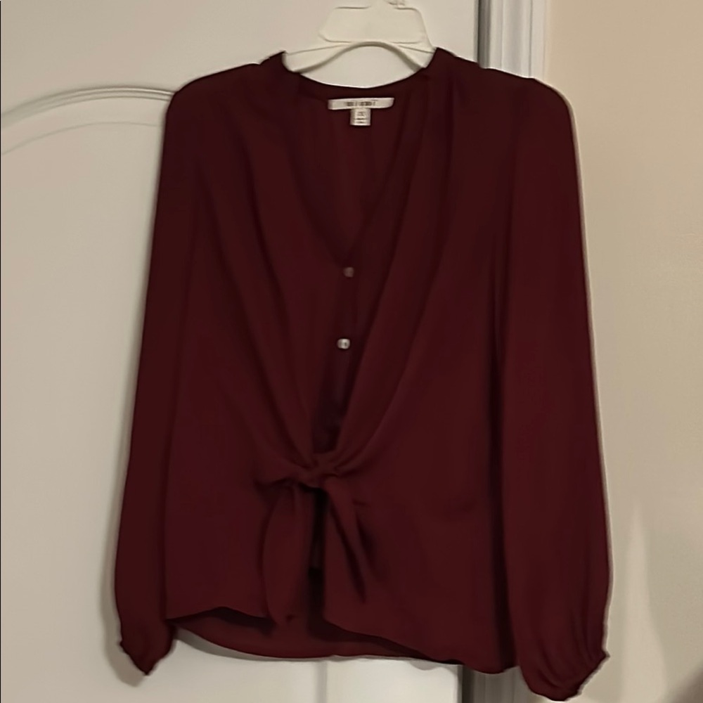 Miami Cranberry 3/4 Sleeve Tie Front Blouse